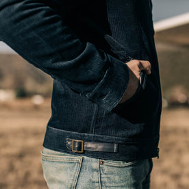 our fit model wearing the piston jacket
