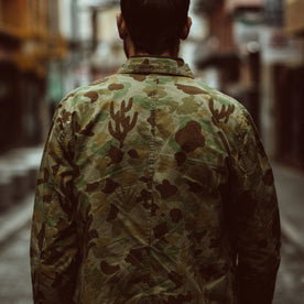 Our fit model wearing The Ojai Jacket in Arid Camo Dry Wax.