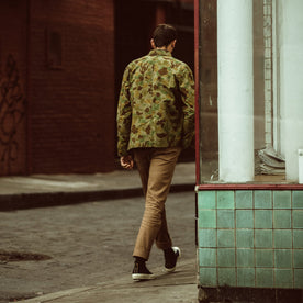 Our fit model wearing The Ojai Jacket in Arid Camo Dry Wax.