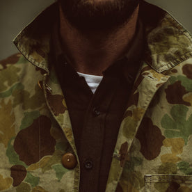 Our fit model wearing The Ojai Jacket in Arid Camo Dry Wax.