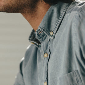 Our fit model wearing The Jack in Sun Bleached Denim.