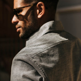 our fit model wearing The Short Sleeve California in Slate Cord