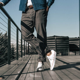 our fit model wearing The Camp Pant in Charcoal Reverse Sateen