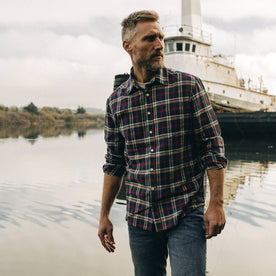 Fit model wearing The California in Astoria Plaid