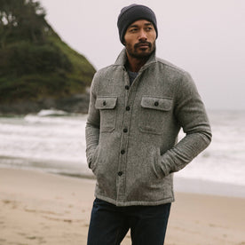 fit model wearing The Chandler Jacket in Ash Donegal