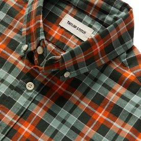 material shot of the collar of The Jack in Rust Plaid Oxford