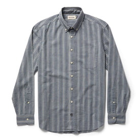 unfolded flatlay of The Jack in Sky Blue Chambray Stripe