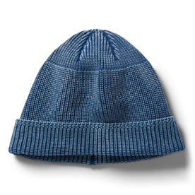flatlay of The Rib Beanie in Washed Indigo