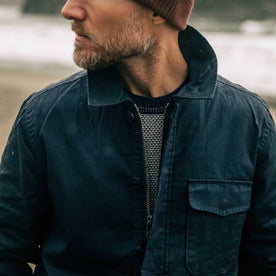 fit model from the front wearing The Watts Jacket in Dark Navy