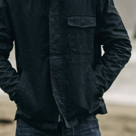 fit model with hands in pocket of The Watts Jacket in Dark Navy