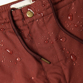 material shot of water on front fly and waistband