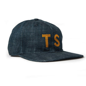 material shot of The Ball Cap in Organic Denim from the side