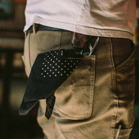 fit model wearing The Bandana in Wherever The Road Takes You, in back pocket