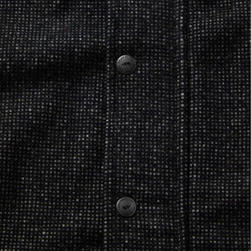 material shot of The Bomber Jacket in Charcoal Wool and its placket and buttons