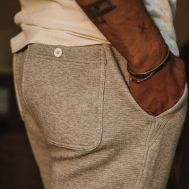 fit model with hand in pocket of The Fillmore Pant in Ash Double Knit