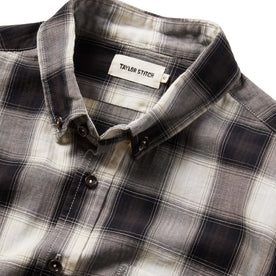 material shot of The Jack in Coal Herringbone Check from the front showing label