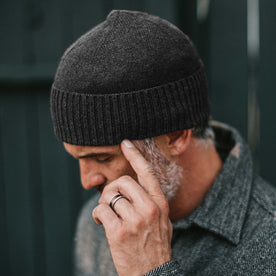 fit model wearing The Lodge, looking left
