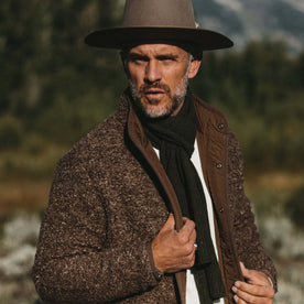 fit model wearing The Lodge, paired with port jacket