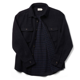 flatlay of The Maritime Shirt in Navy Wool from the front open