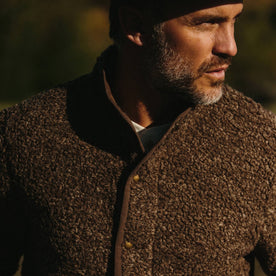 fit model wearing The Port Jacket in Espresso Marl, looking right