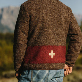 fit model wearing The Port Jacket in Espresso Marl, back detail