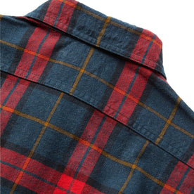 material shot of the back yoke of The Utility Shirt in Brushed Red Plaid