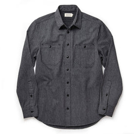 flatlay from the front unfolded of The Utility Shirt in Salt and Pepper Twill