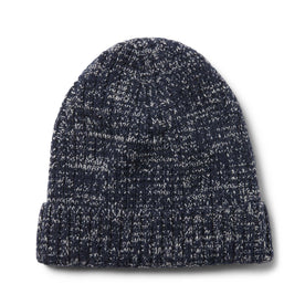 flatlay of The Waffle Beanie in Indigo Marl Merino