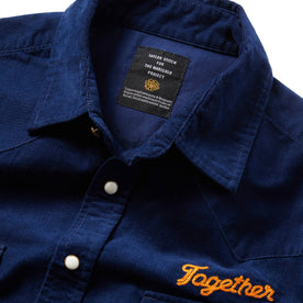 material shot of The Western Shirt in Better Together showing interior tag and collar open