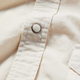 material shot of the shirt with the placket close up and focusing on the button
