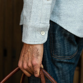 our fit model wearing The Jack in Brushed Heather Grey