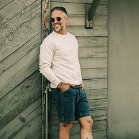 our fit model wearing The Camp Short in Indigo Boss Duck