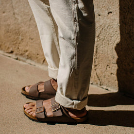 our fit model wearing The Camp Pant in Natural Reverse Sateen