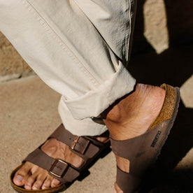 our fit model wearing The Camp Pant in Natural Reverse Sateen