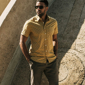 our fit model wearing The Short Sleeve California in Southwestern Star