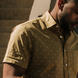 our fit model wearing The Short Sleeve California in Southwestern Star