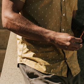our fit model wearing The Short Sleeve California in Southwestern Star