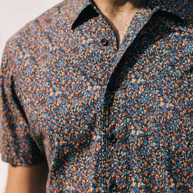 our fit model wearing The Short Sleeve Hawthorne in Flower Field