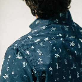 our fit model wearing The Short Sleeve Jack in Navy Aloha