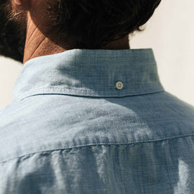 our fit model wearing The Short Sleeve Jack in Sun Bleached Linen