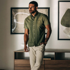 our fit model wearing The Short Sleeve Jack in Cactus
