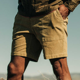 our fit model wearing The Trail Short in Khaki Cord