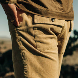 our fit model wearing The Trail Short in Khaki Cord