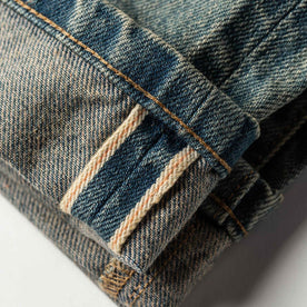 material shot of The Democratic Jean in 24-Month Wash Japanese Selvage—selvage coloring closeup