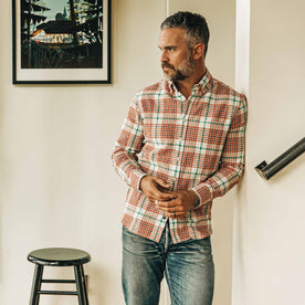 our fit model wearing The Jack in Vintage Red Madras—looking left