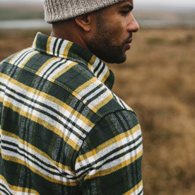 our fit model wearing The Crater Shirt in Green Plaid