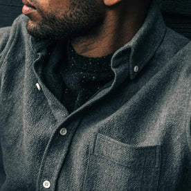 our fit model wearing The Jack in Charcoal Double Cloth