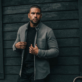 our fit model wearing The Jack in Charcoal Double Cloth