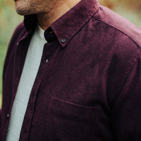 our fit model wearing The Jack in Maroon Brushed Oxford