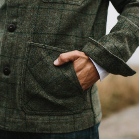 our fit model wearing The Ojai Jacket in Windowpane Wool